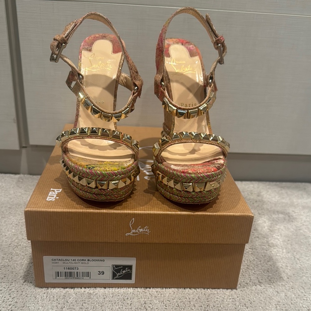 Christian Louboutin Brown Platform Shoes with Ankle Straps